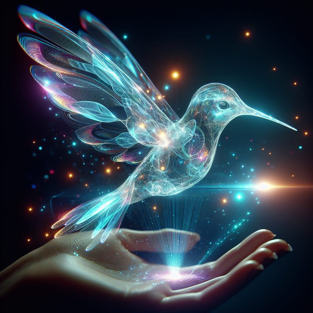 Surreal Holographic Hummingbird in Radiant Light
