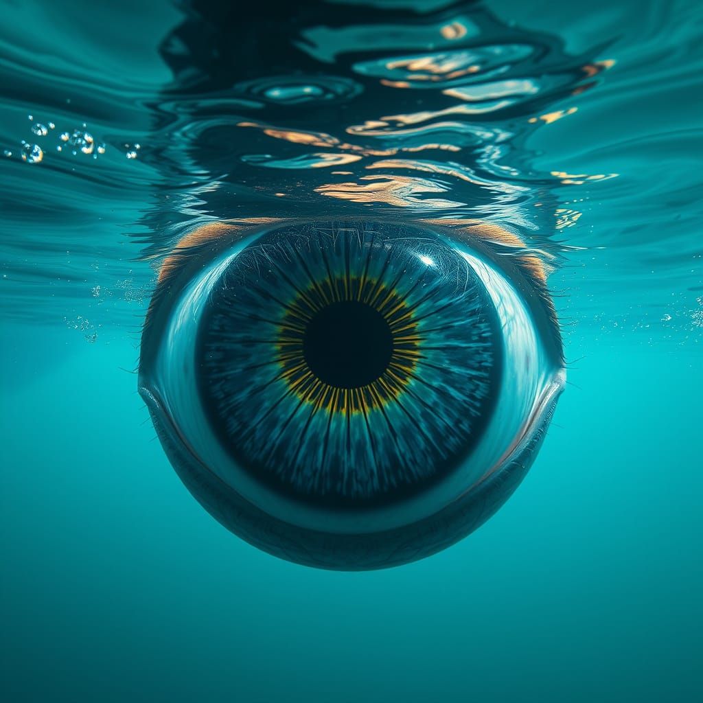 Glowing Eye in Crystal Clear Underwater Scene