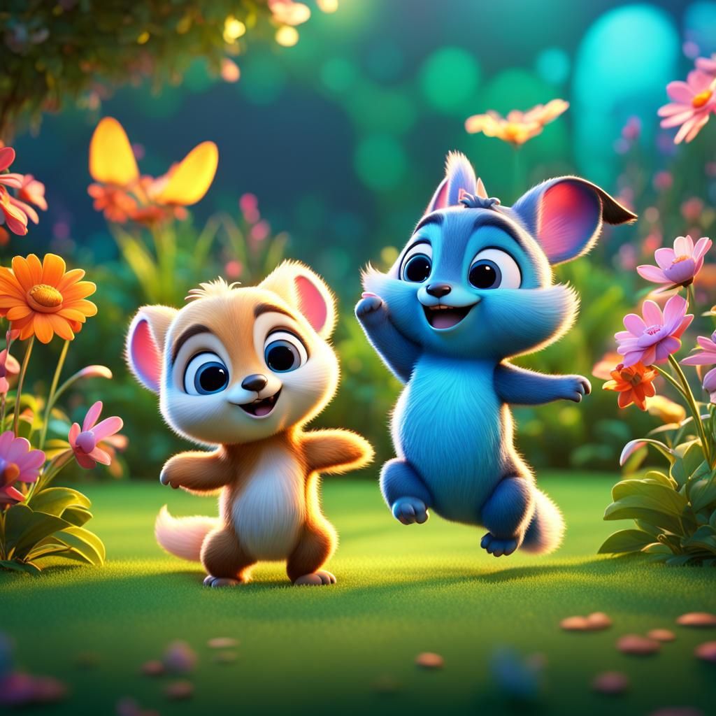 Cute Animals Dancing in Garden: Pixar-Style 3D Art