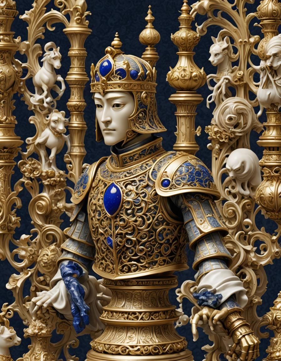 Ornate Alabaster Knight in Junji Ito Style