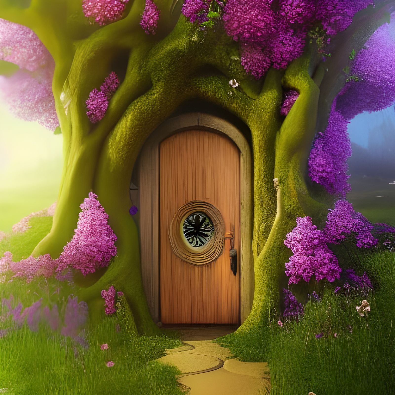 Enchanted Fairy Door Amidst Hyperdetailed Flowers