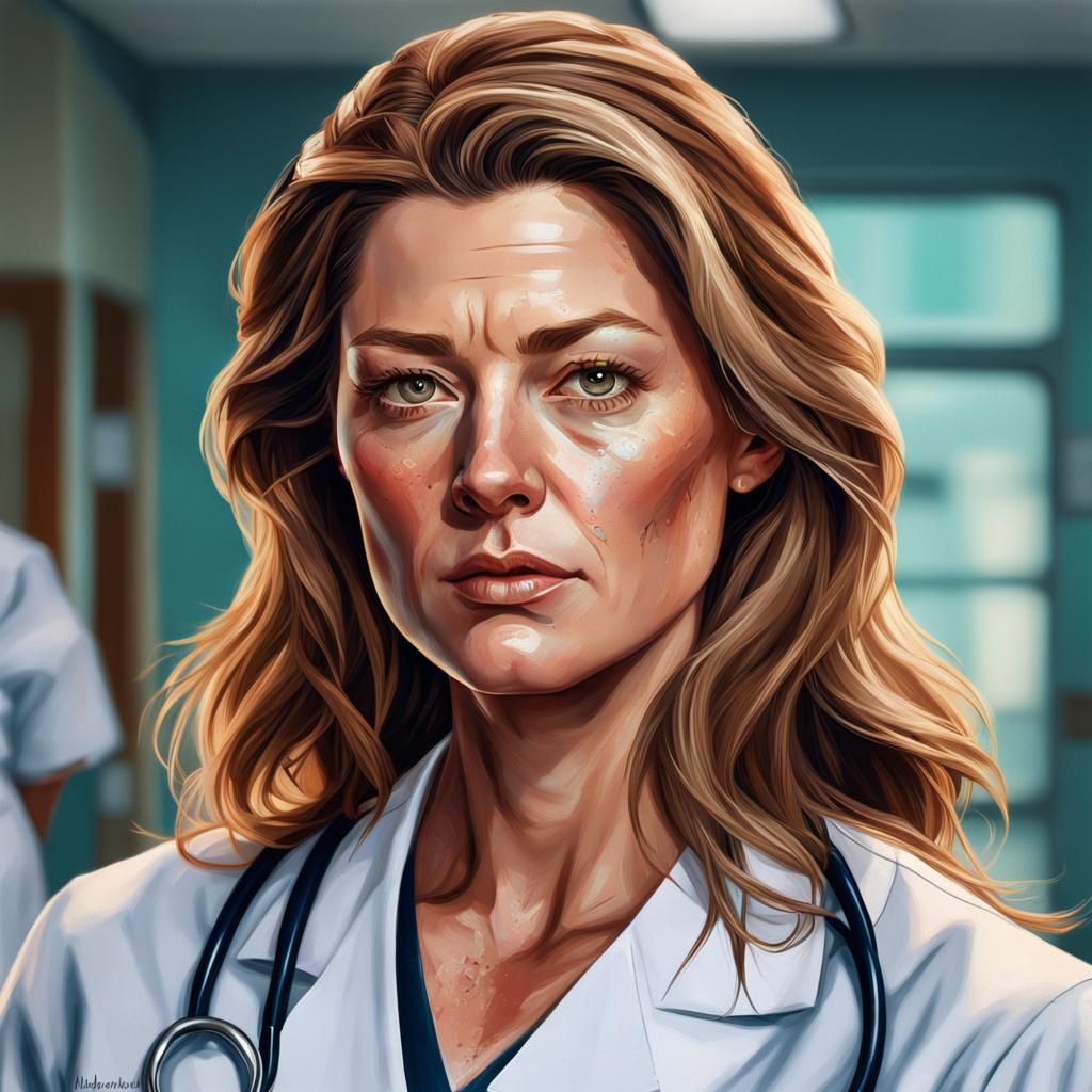 Hyperrealistic Portrait of Nurse Meredith Grey