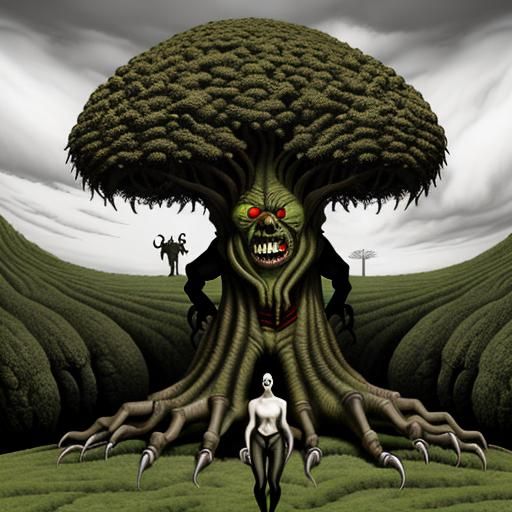 Grotesque Tree Creature in Chagall Style