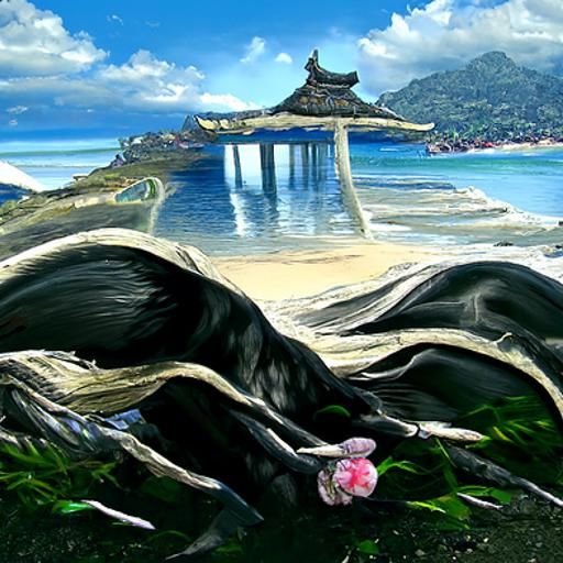 Black Dog on Island Beach: Fantasy Concept Art