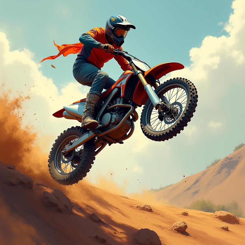 Motorcycle Soaring Over Fantasy Motocross Course