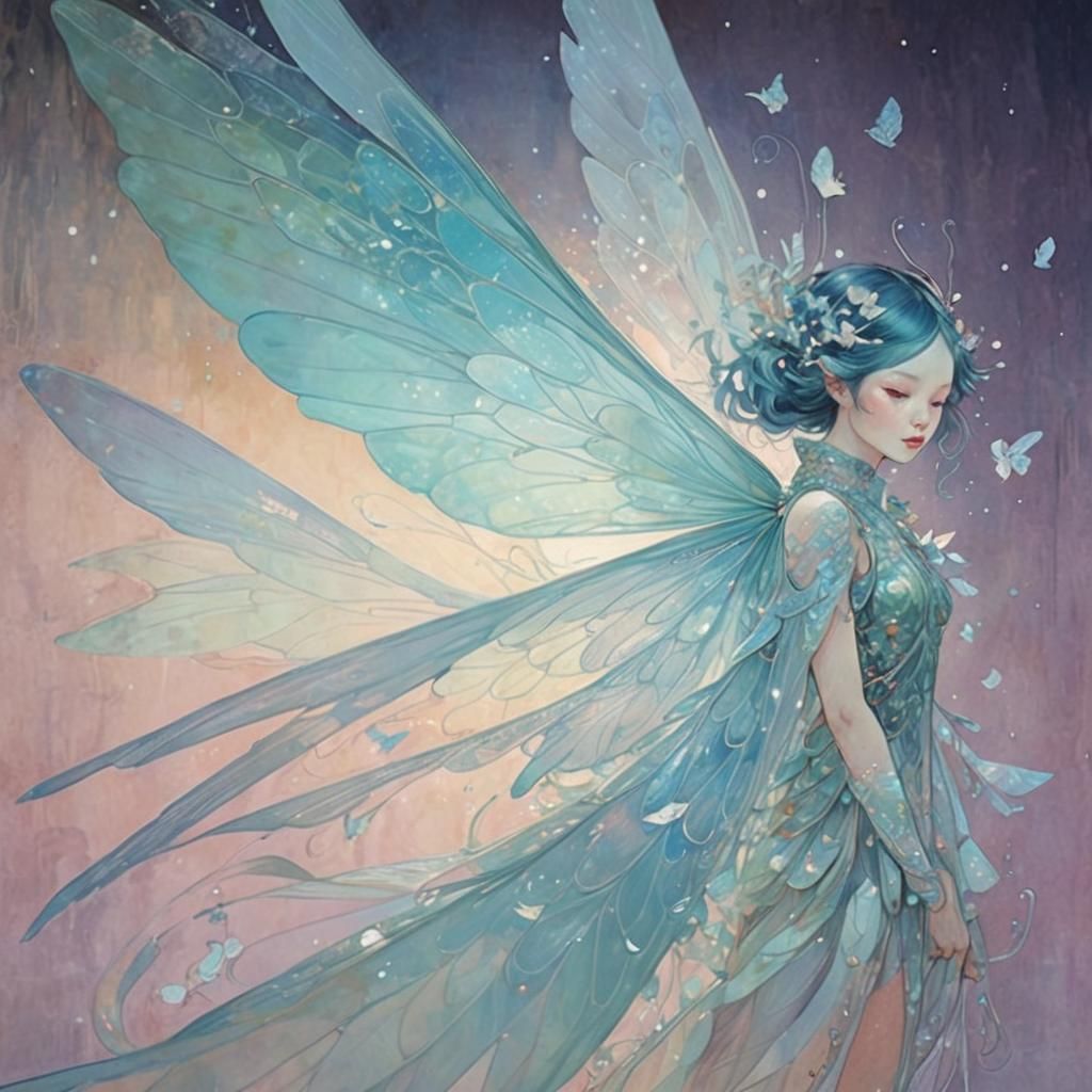 Gentle Fairy with Iridescent Wings in Pastel Colors