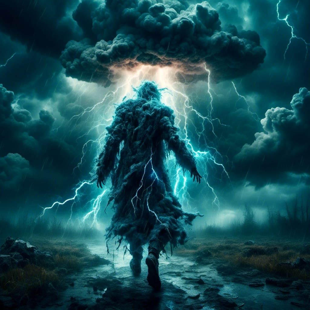 Sorcerer Walks to Magic Portal in Lightning Storm