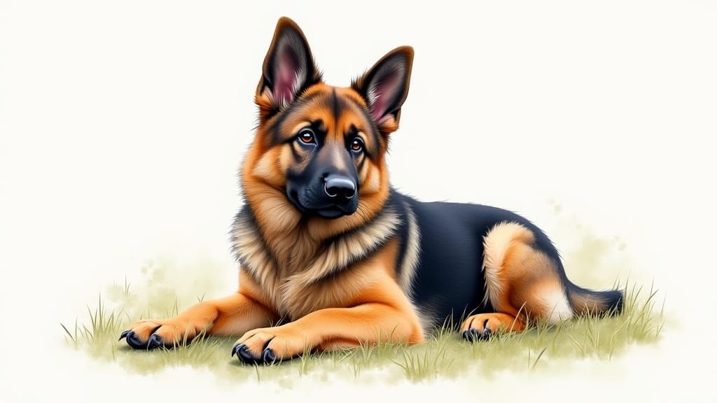 Loyal German Shepherd in Watercolor Style