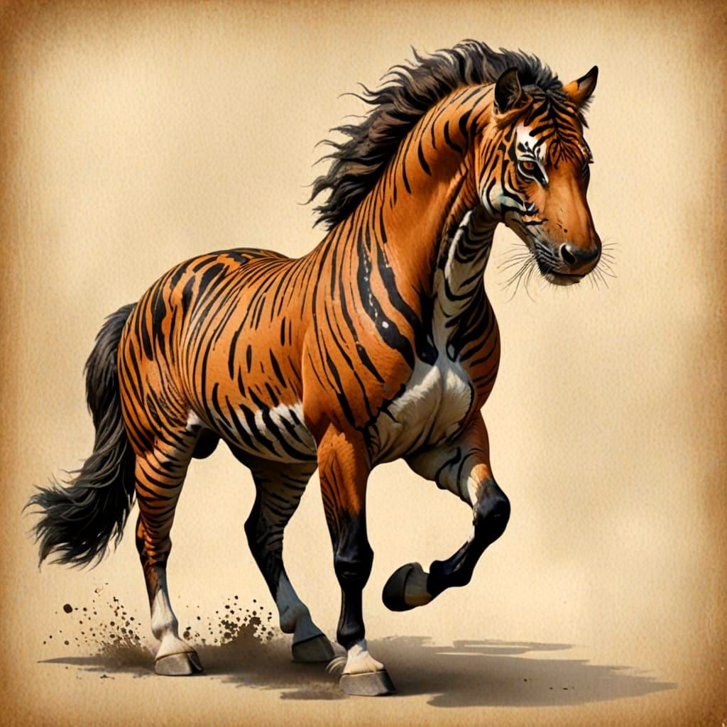 Majestic Tiger Horse Hybrid Roams Free