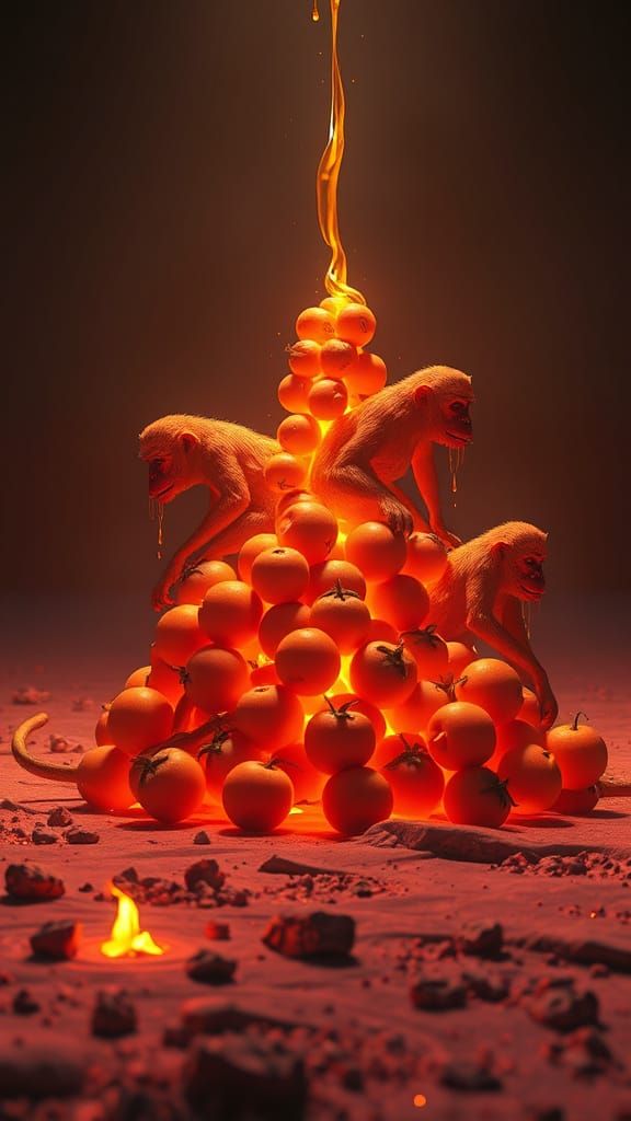 Surreal Still Life: Monkeys, Syrup, and Burning Desert
