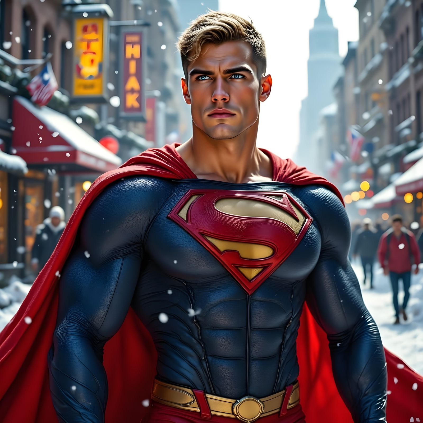 Superman Defies the City in Iconic Comic Book Style