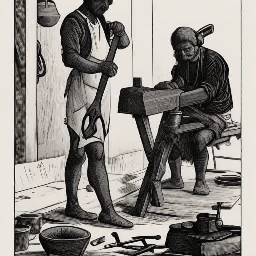 18th Century Laborers Forging Scissors: Linocut Portrait