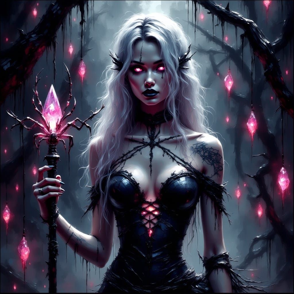 Dark Goddess of the Spider Realm in Impasto Digital Art