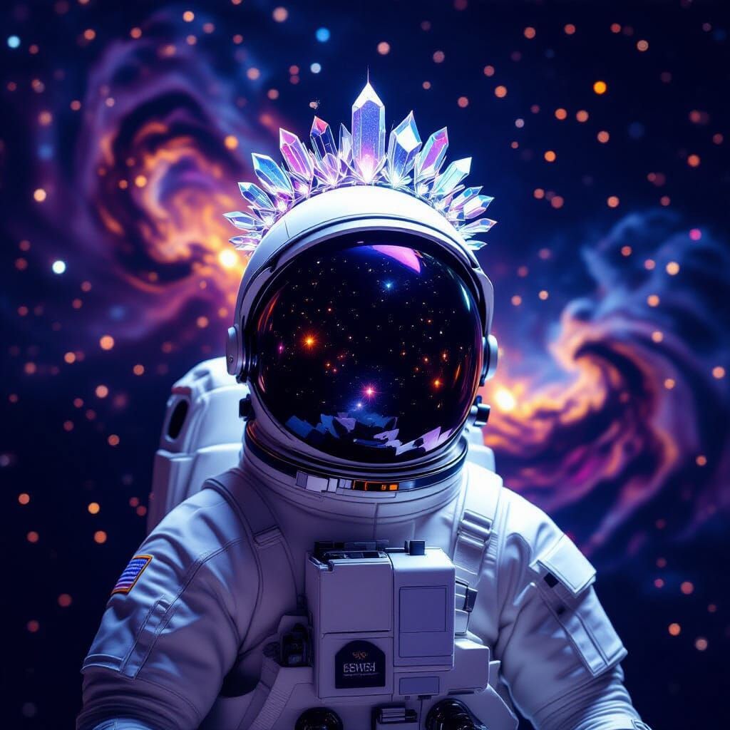 Astronaut Adorned with Starlight Crown in Cosmic Nebula