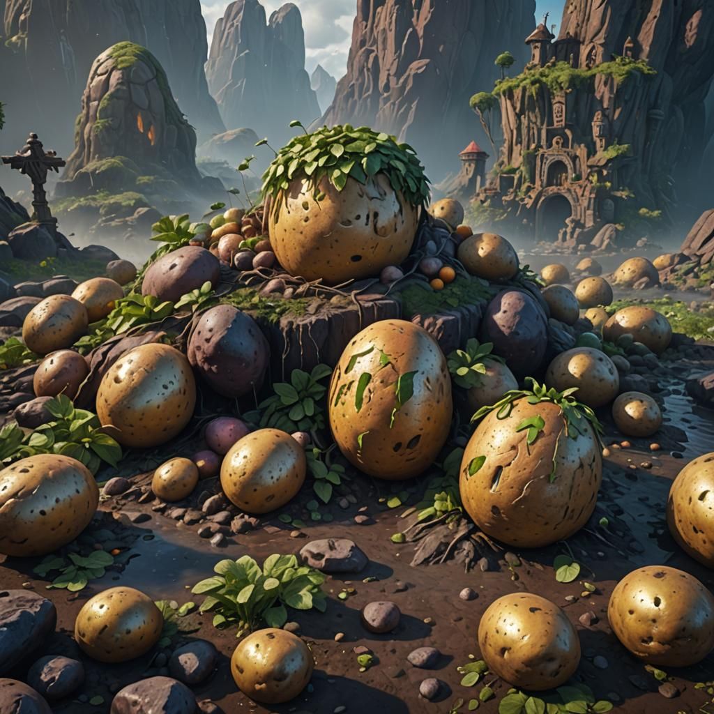 Fantastical Big Potato in Detailed Matte Painting