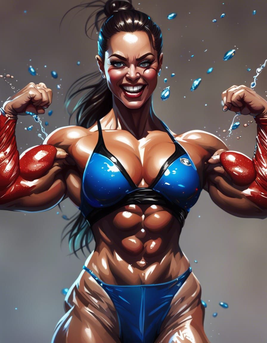 Female Bodybuilder in Competition Pose: Hyperrealistic Splas...
