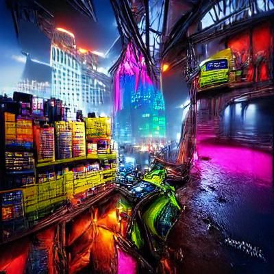 Hyperrealistic Neon Cyberpunk Cityscape