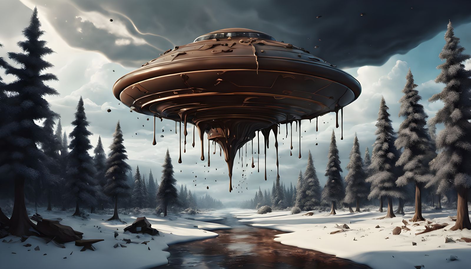 Chocolate Spaceship Emerges from Winter Storm