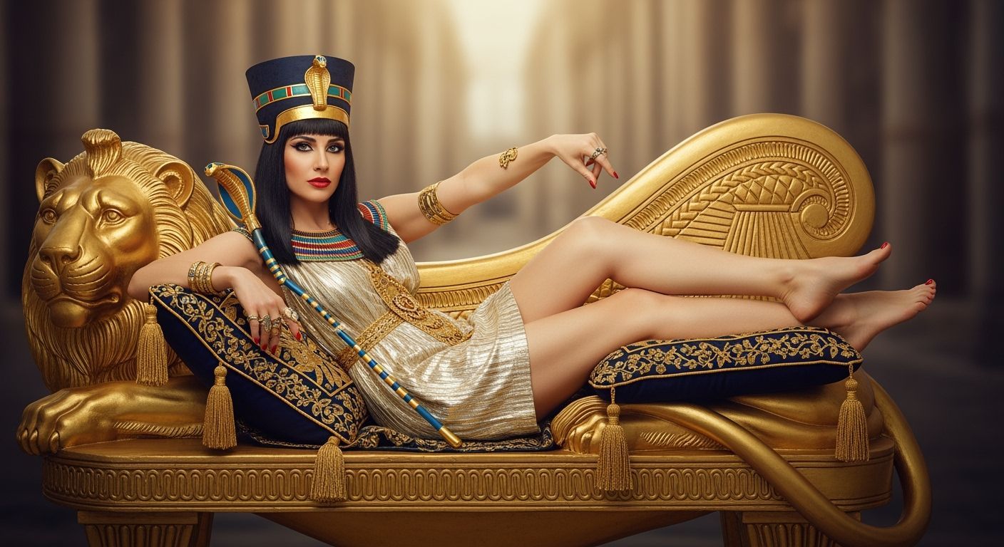 Egyptian Queen Lounging on Golden Chaise Longue
