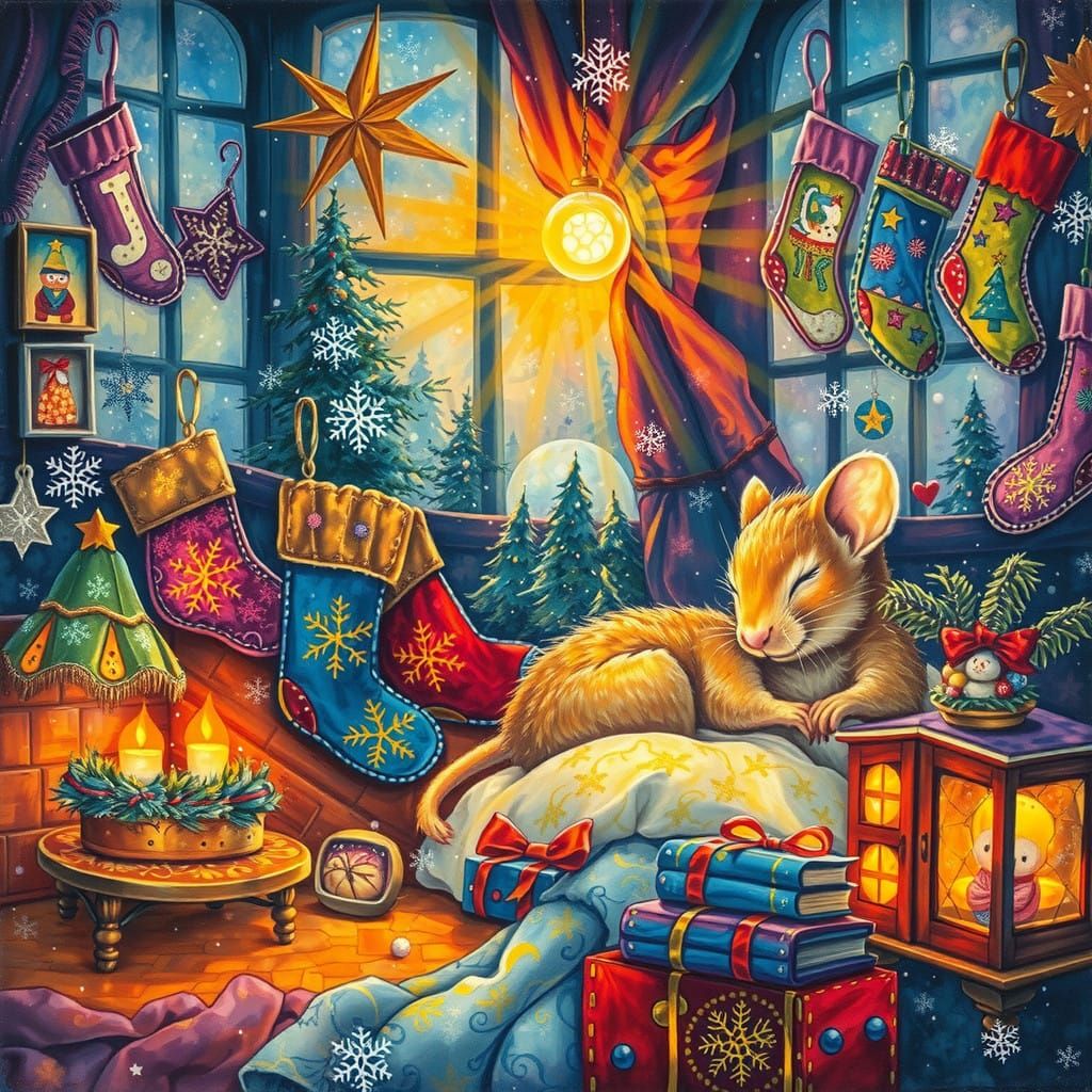 Winter Wonderland Mouse in Cozy Christmas Scene
