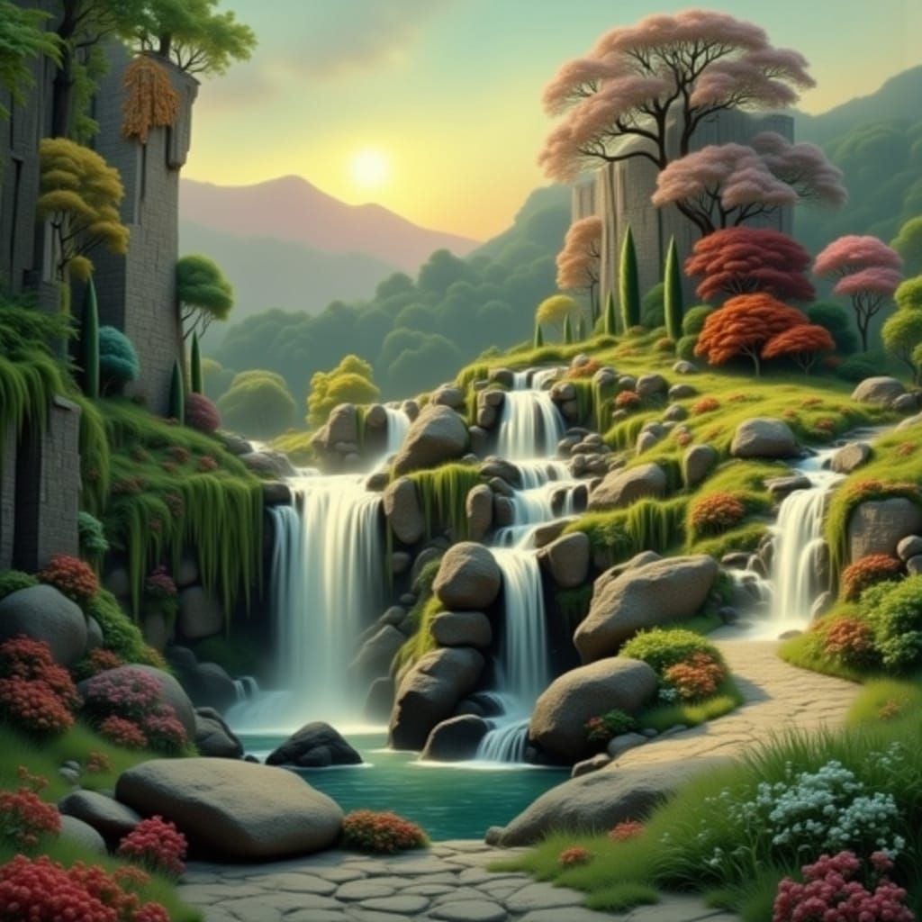 Majestic Waterfalls Converge with Water Elemental