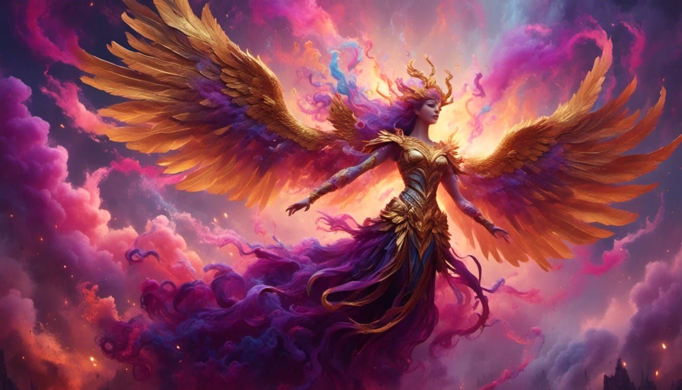 Golden God with Valkyrie Wings in Oil Painting Style