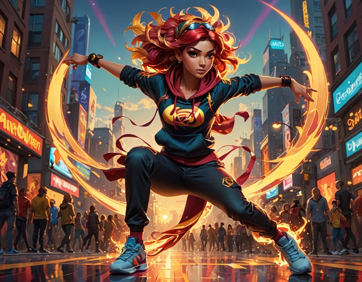 Sunset Shimmer Breakdancing Portrait in Digital Art Style
