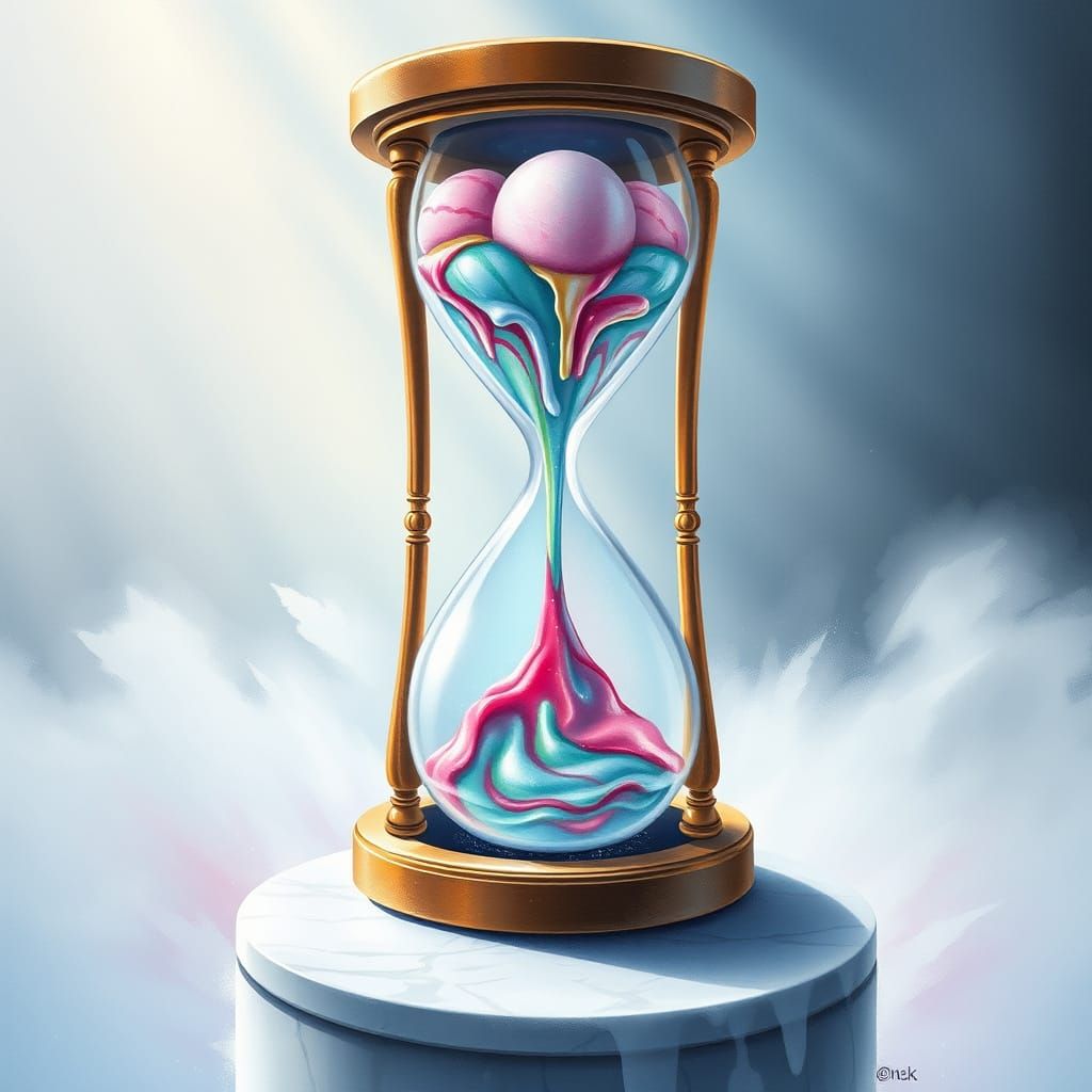 Melting Ice Cream Hourglass in Magical Realism Style