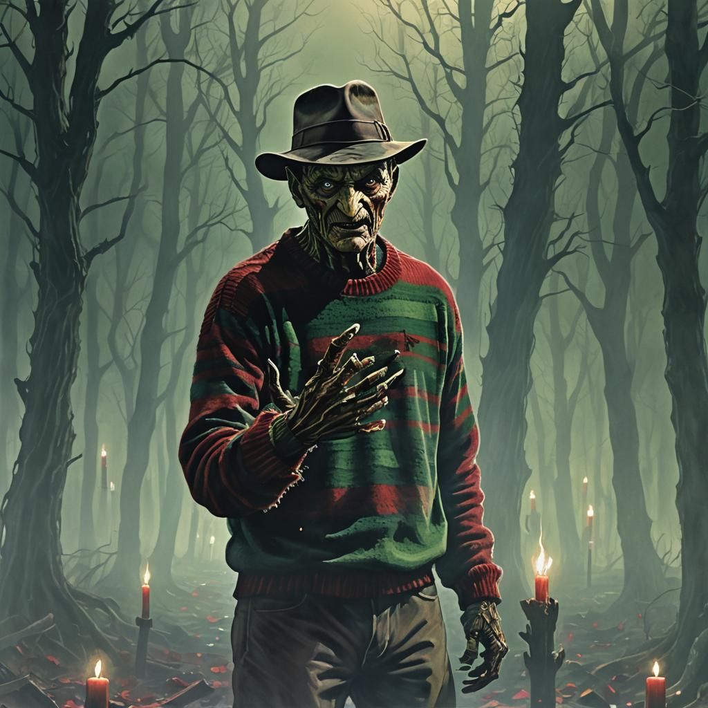 Nightmarish Freddy Krueger in Dark Dreamscape
