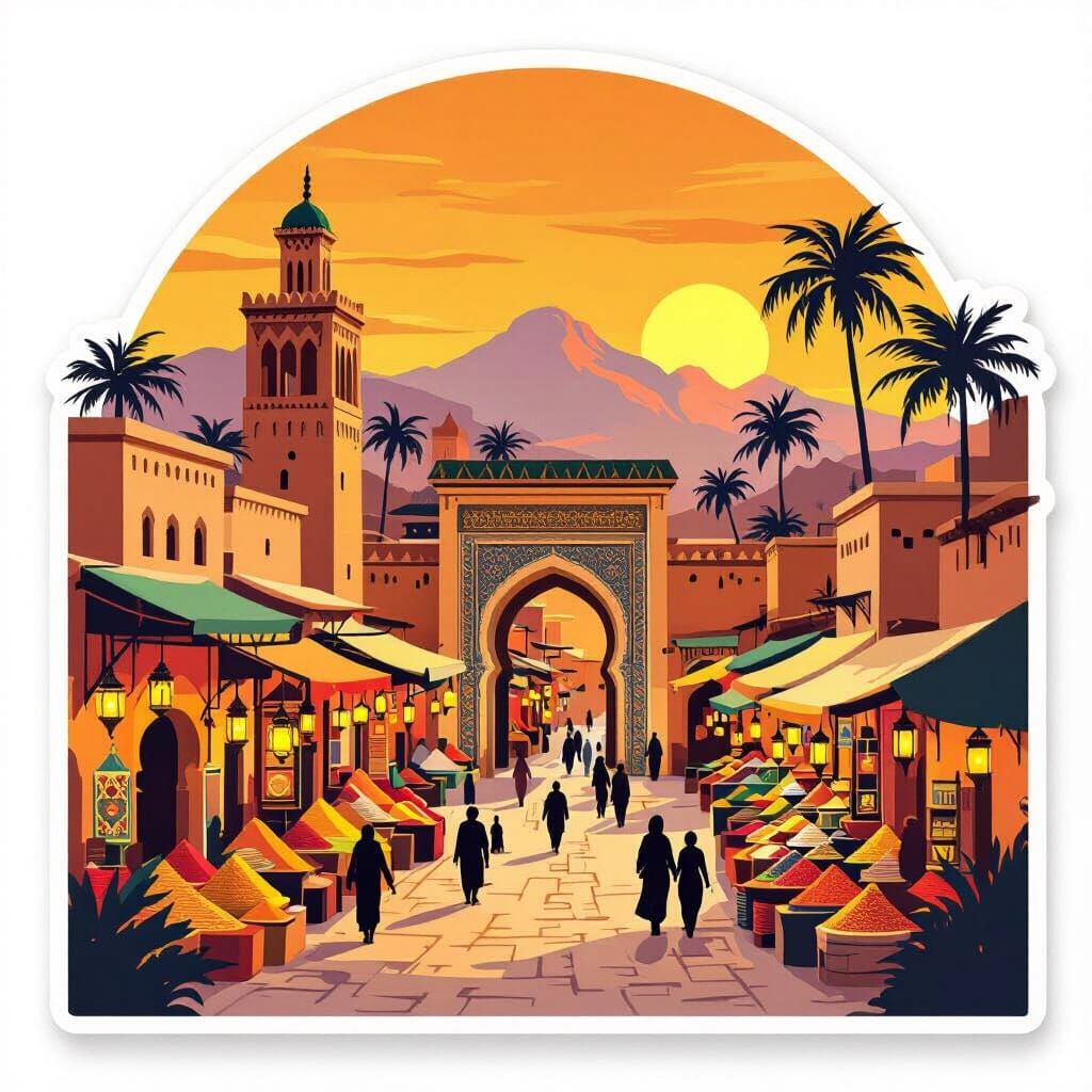 Marrakesh Sticker Design in Matte Painting Style