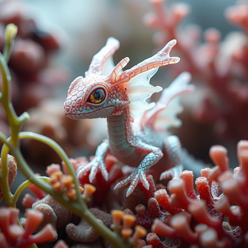 Miniature Iridescent Sea Dragon in Fantasy Art Style