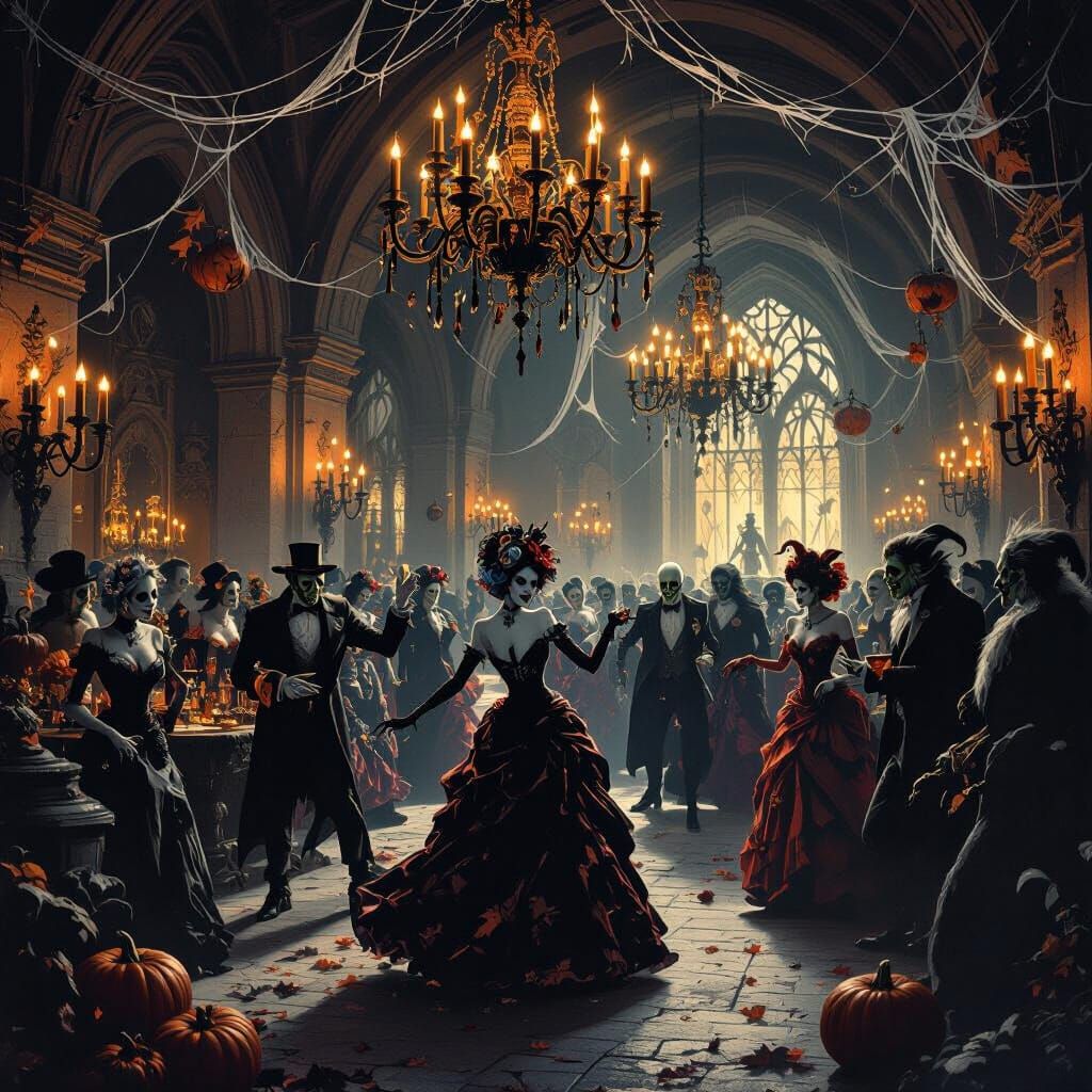 Monstrous Halloween Ball in Ancient Gothic Castle