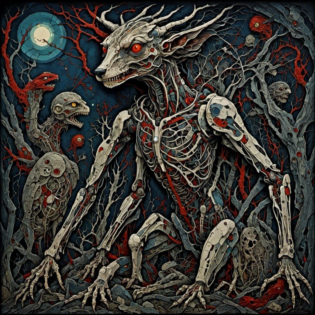 Spectral Hellhound Howling in Futuristic Style