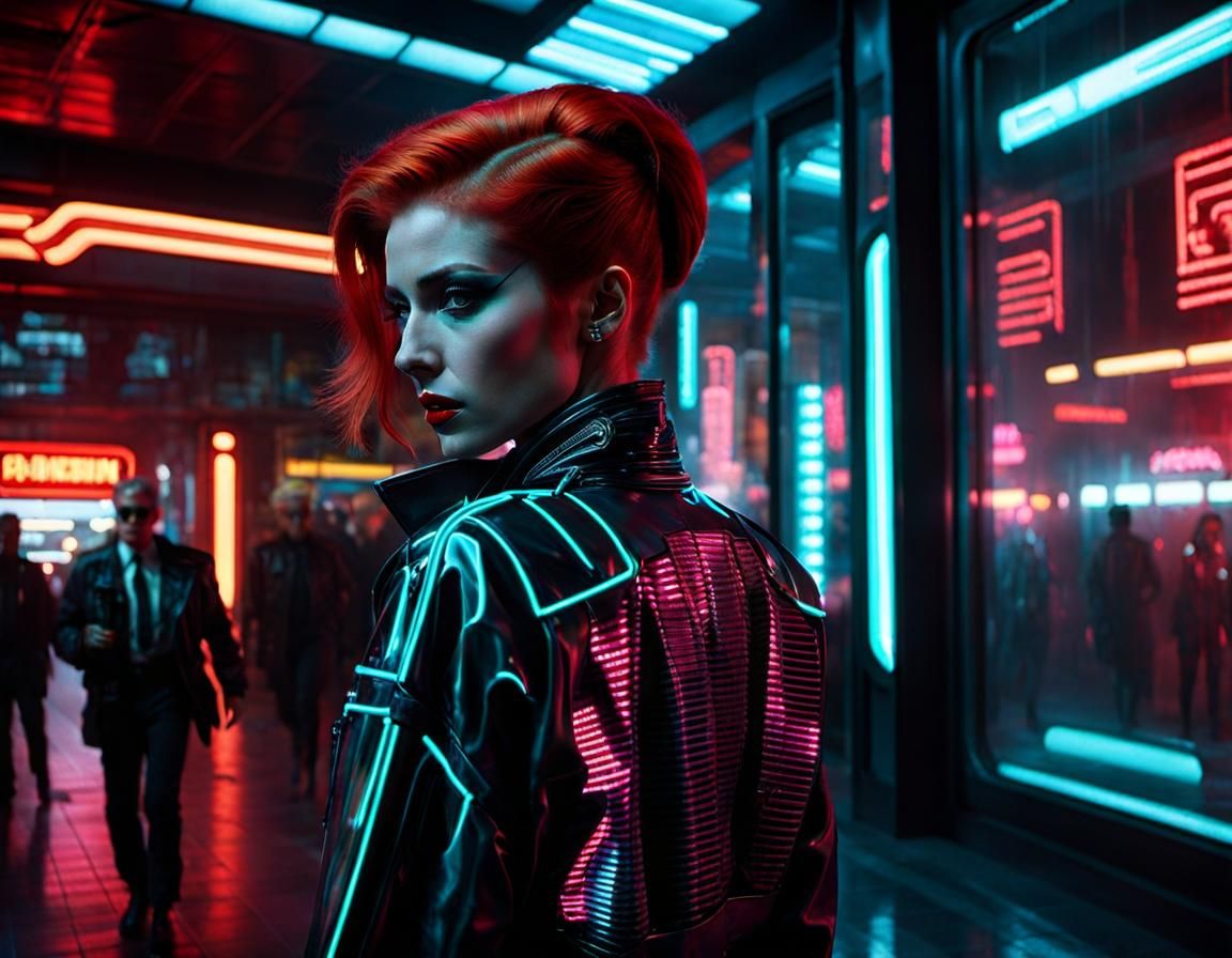 Replicant on the Run: Neon Retro-Future Scene