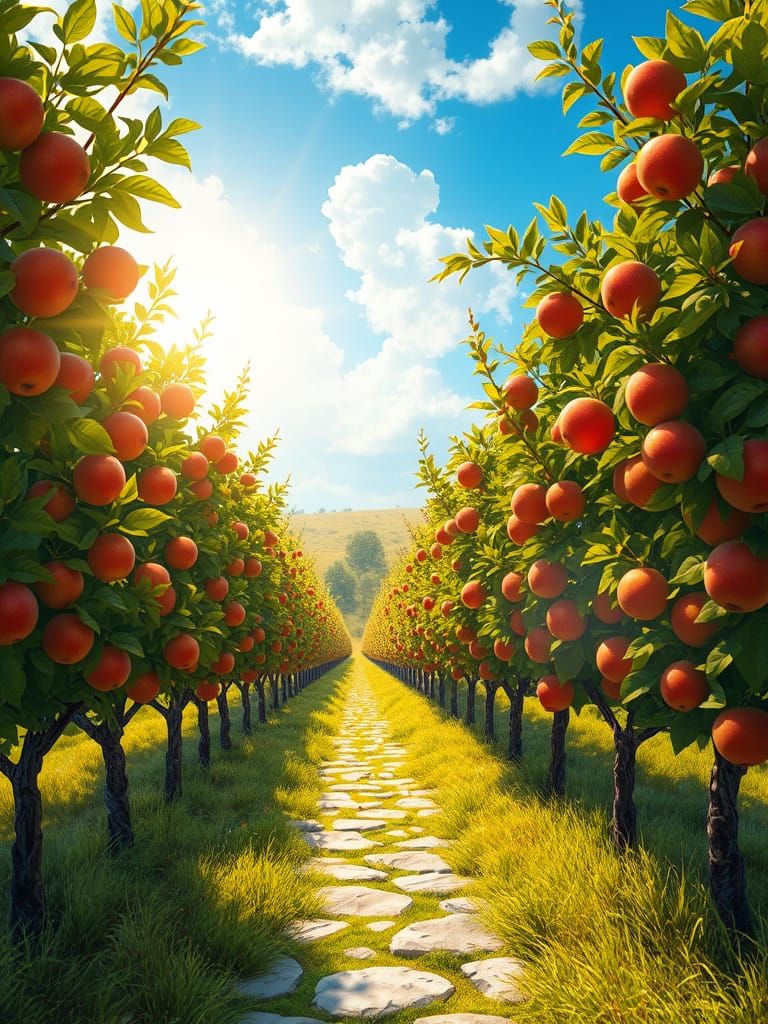 Sunlit Apple Orchard Digital Painting
