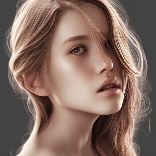 Elegant Woman on Ocean Shore: Digital Illustration