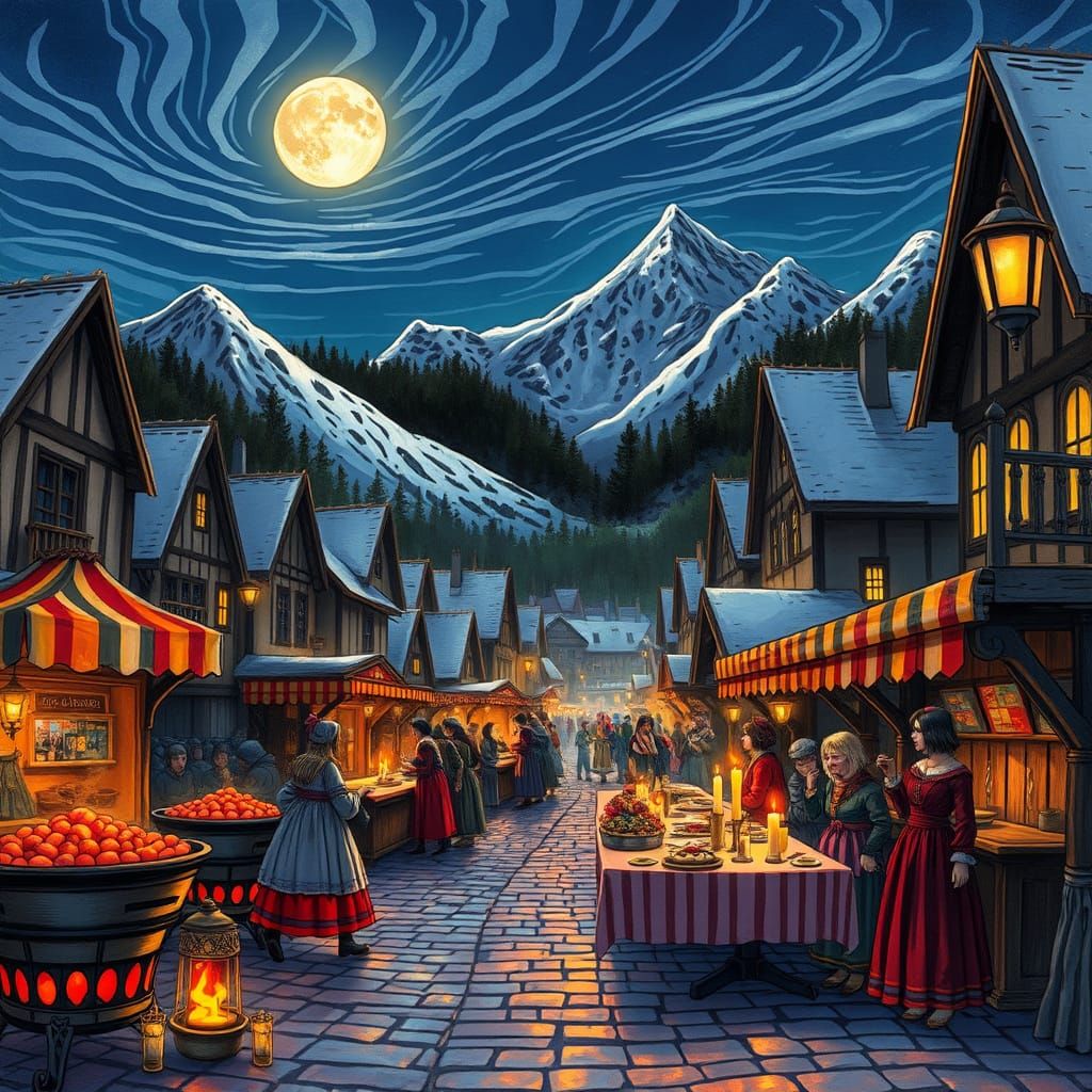 Enchanted Alpine Night Market Scene