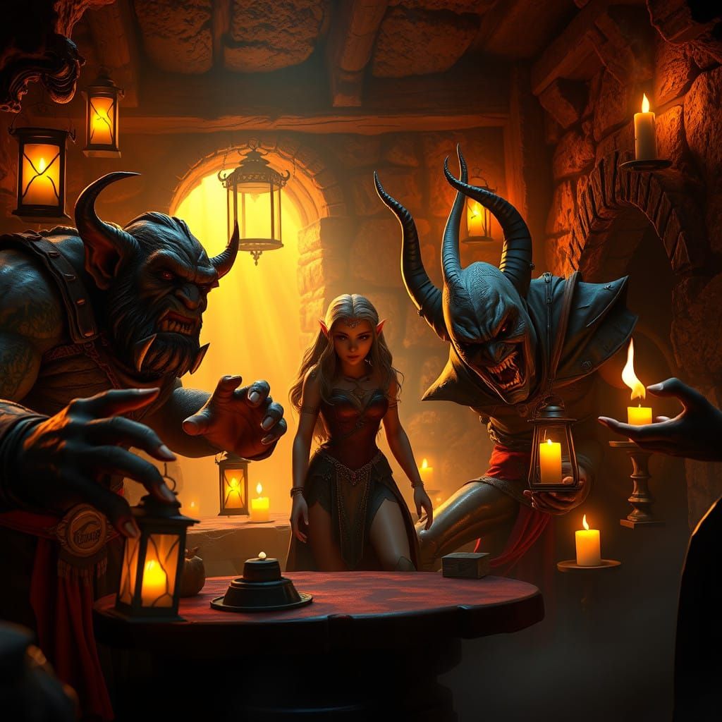 Fantasy Creatures Meet in Mystic Tavern Scene