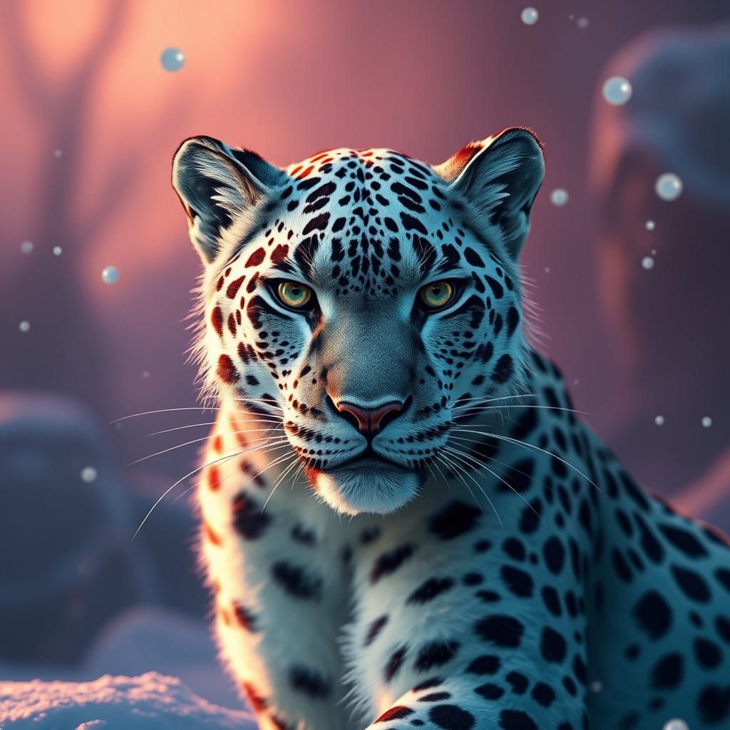 Snow Leopard Fantasy Concept Art in Vibrant Deep Color