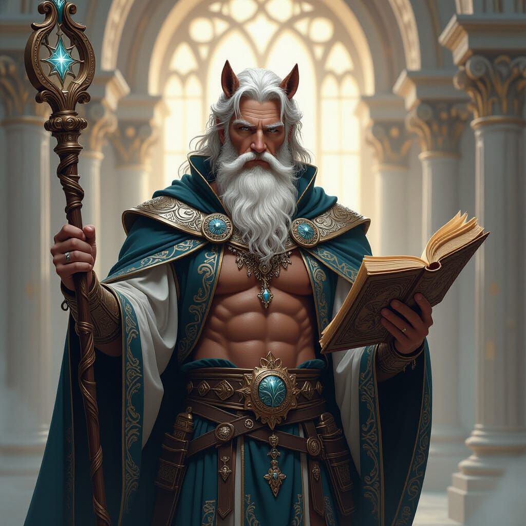 Majestic Centaur Scholar in Ivory Tower, Digital Art