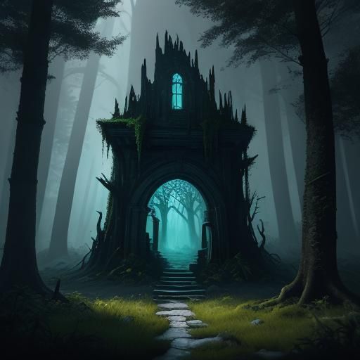 Mystical Runes on Ancient Door in Overgrown Forest