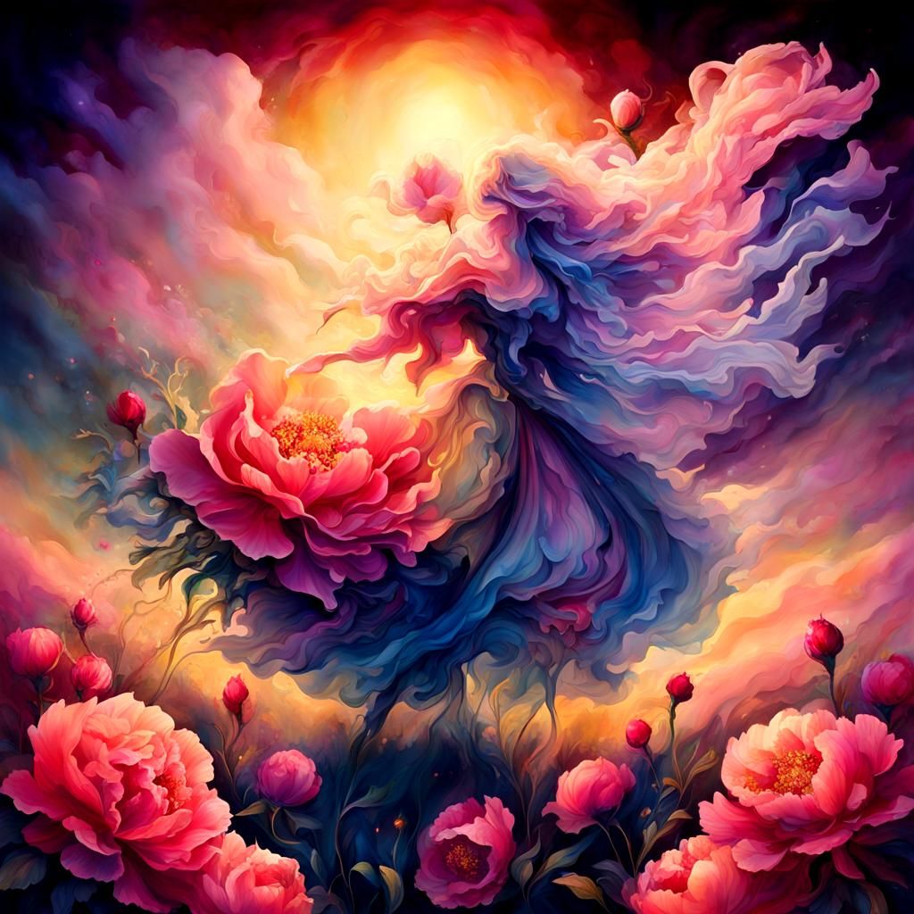 Ethereal Floral Meadow at Golden Hour in Alcohol Ink