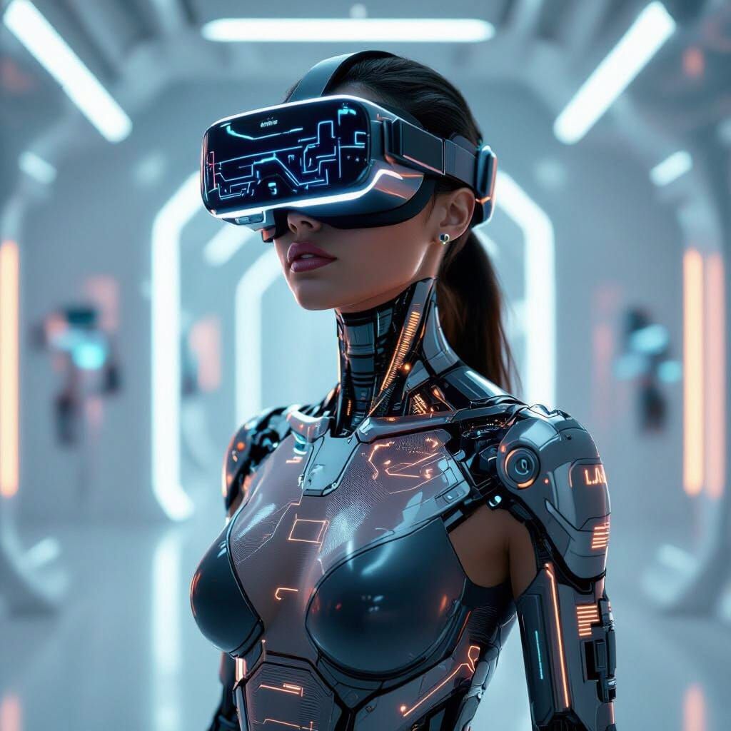 Futuristic Human with Neural Circuits and Biomechanical Impl...