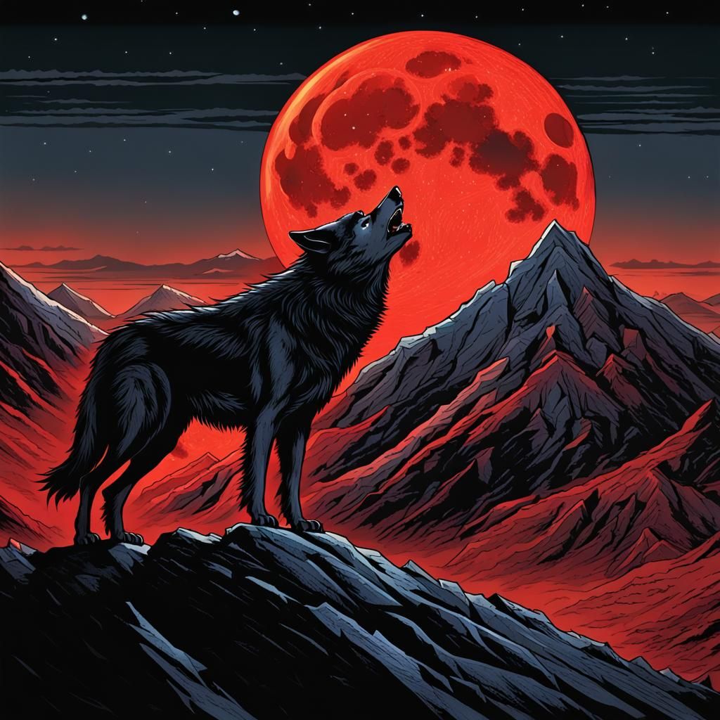 Blood Moon Wolf Howl in Comic Book Art