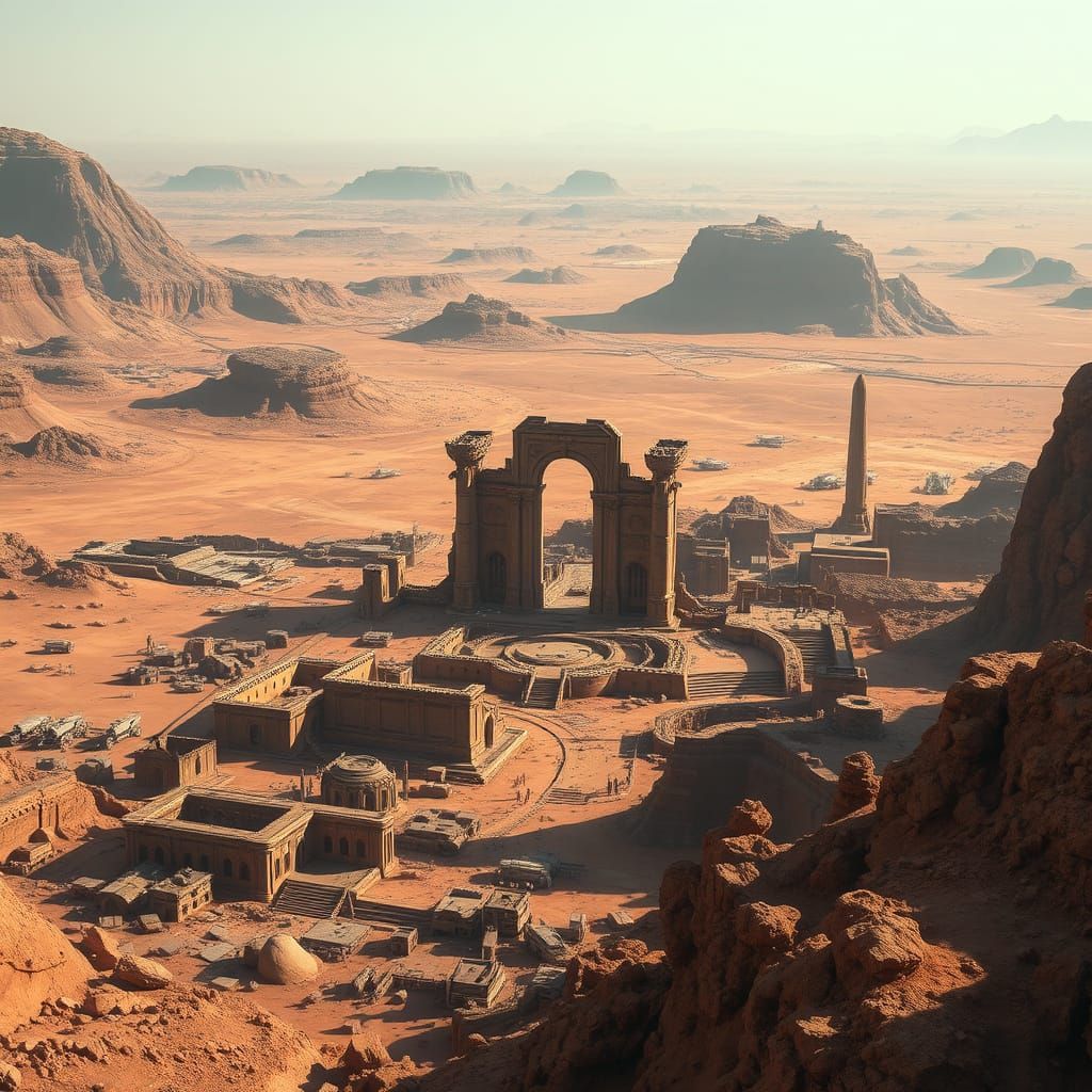 Futuristic Mars Ruins in a Dystopian Art Style