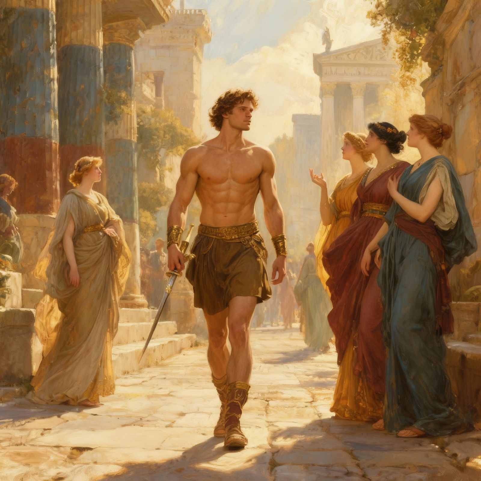 Ancient Greek Hero Theseus Walks City Street