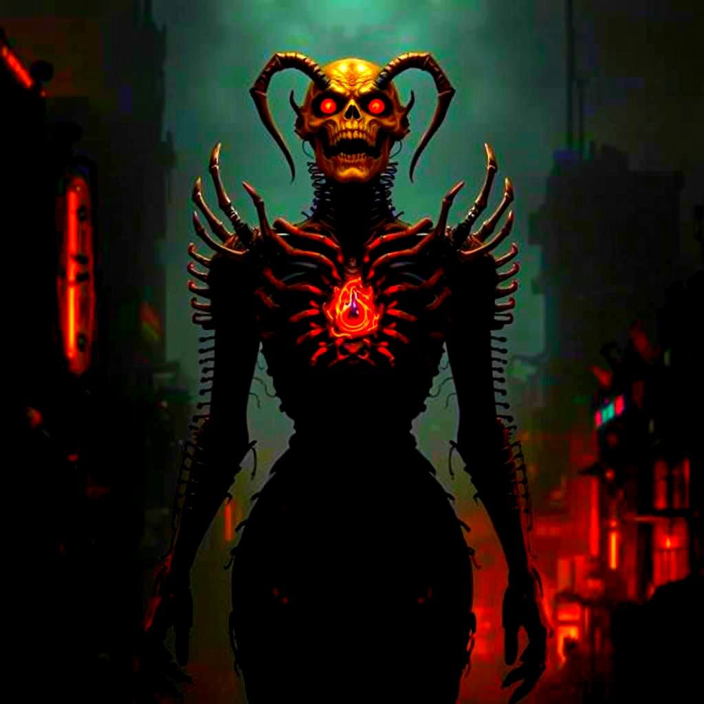 Horrific Demonic Deadite in Synthwave Style