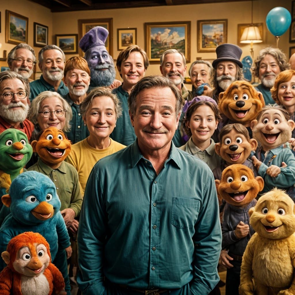 Robin Williams Amidst His Beloved Characters