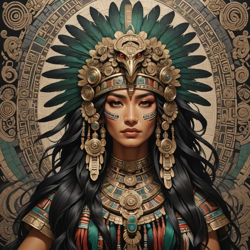Aztec Headdress on a Nahuatl Beauty