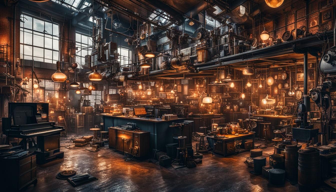 Maximalist Industrial Scene in Cinematic Style